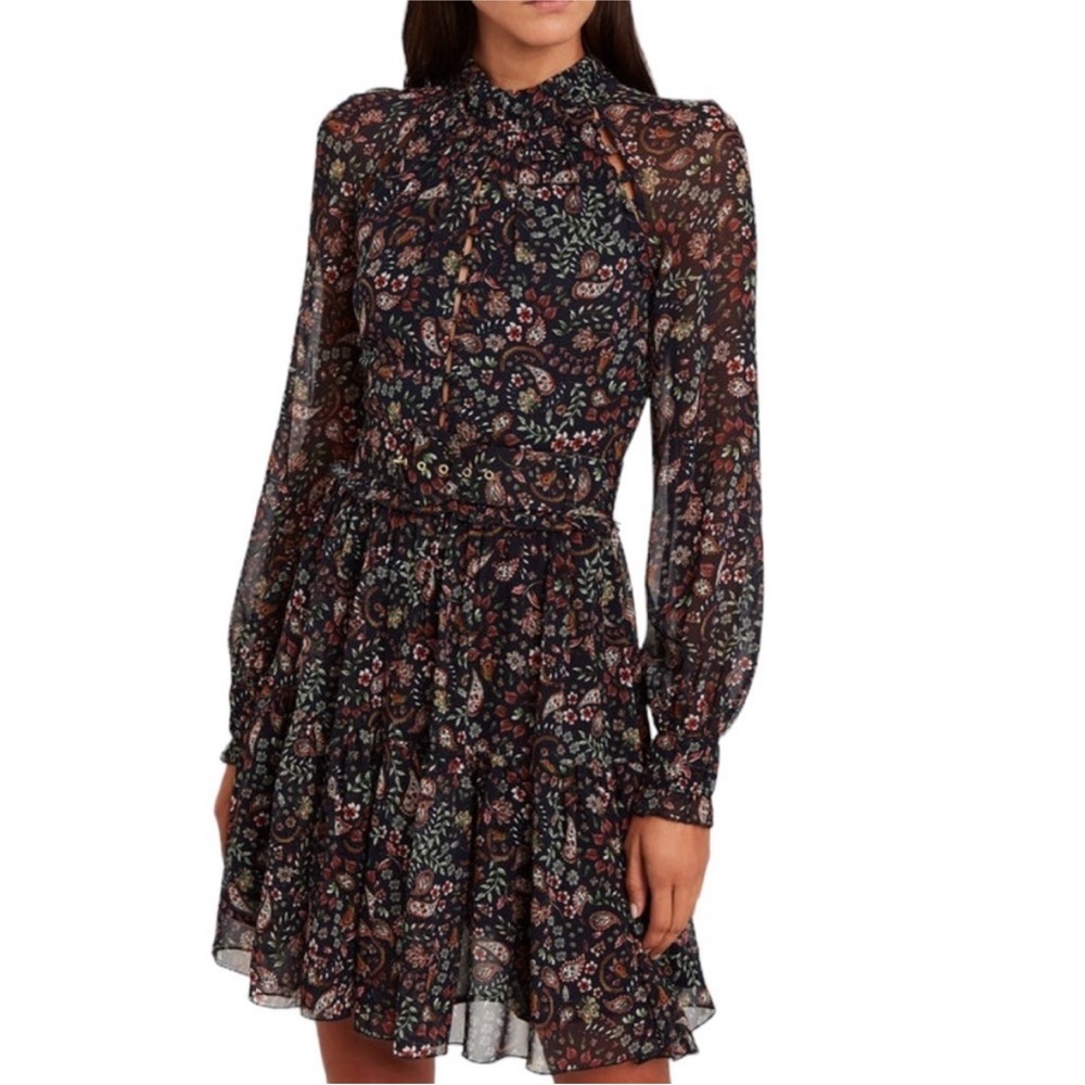 Nicholas Georgette Paisley Print 100% Silk Mini Dress